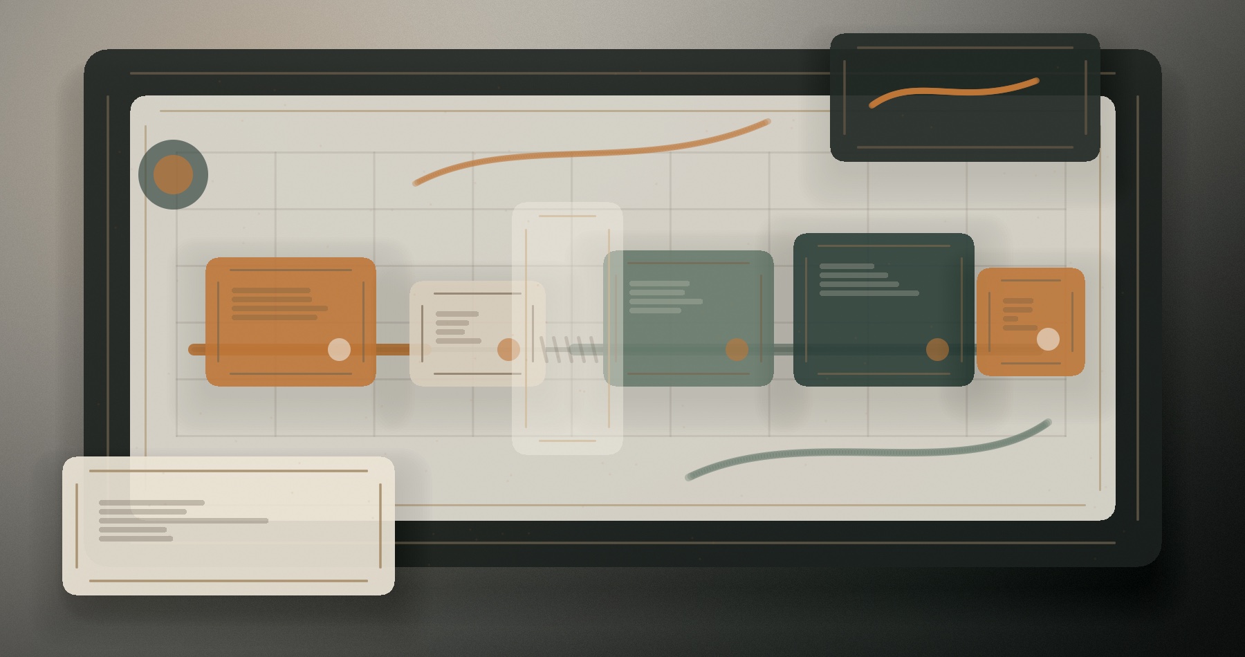 An illustrated workflow with connected business systems
