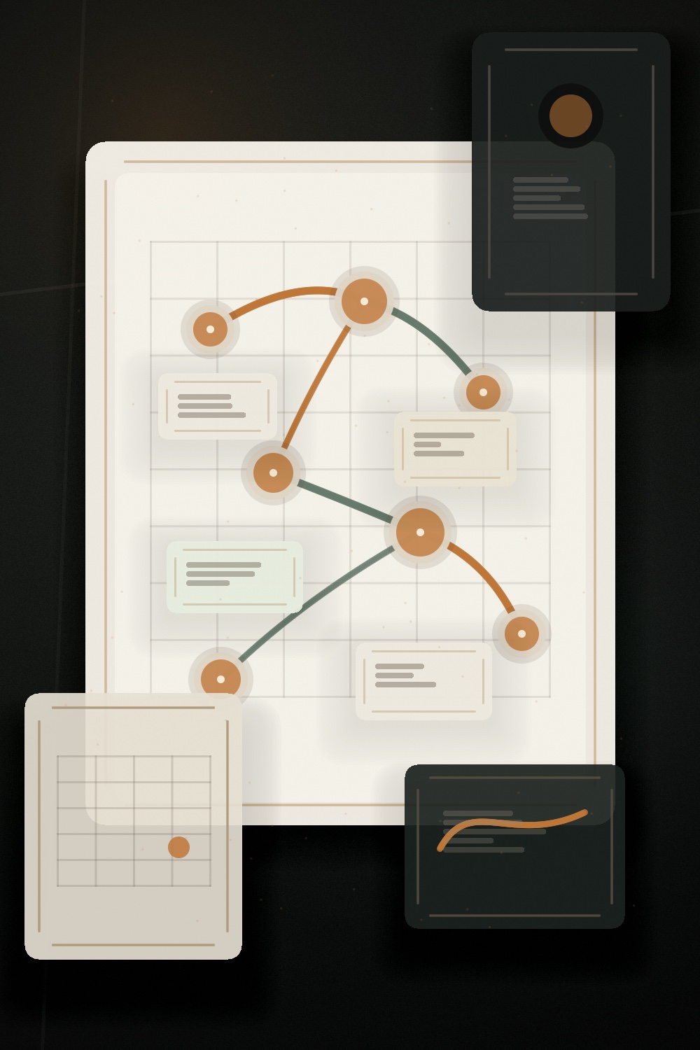 An illustrated map of connected workflow steps